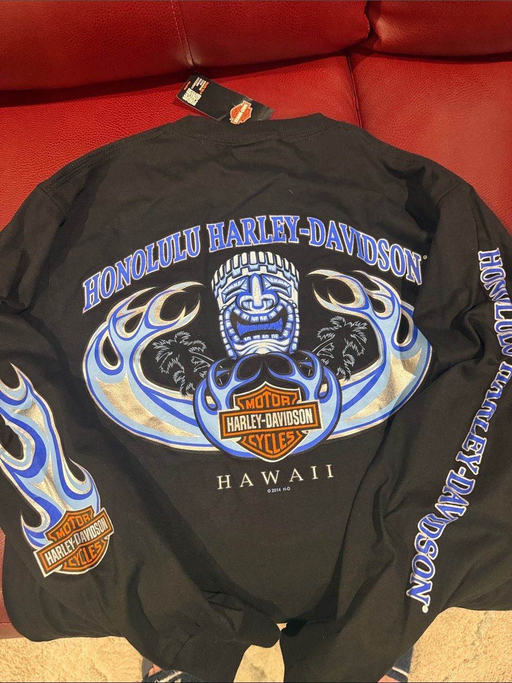 Harley-Davidson Black Long Sleeve Tee with Blue and White Graphic